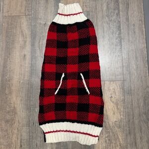 Chilly Dog Red Black Buffalo Plaid Dog Sweater 100% Wool Turtle Neck large dog‎